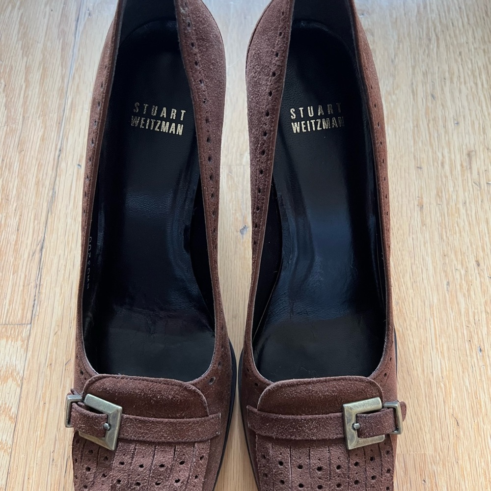 Stuart Weitzman Chocolate Buckle Heels
